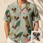 Man wearing Men's Trimmed Tannenbaums Custom Dog Face Hawaiian Shirt — custom faces printed all-over