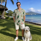Full-length photo with the pet printed all over this Men's Trimmed Tannenbaums Custom Dog Face Hawaiian Shirt