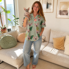 Full-length photo with the pet printed all over this Women's Trimmed Tannenbaums Custom Cat Face Hawaiian Shirt