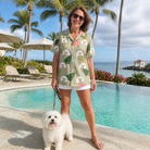 Full-length photo with the pet printed all over this Women's Trimmed Tannenbaums Custom Dog Face Hawaiian Shirt