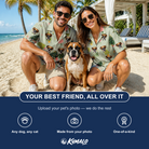Friends in matching Women's Trimmed Tannenbaums Custom Dog Face Hawaiian Shirt — a group gift photo