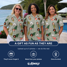 Friends in matching Women's Trimmed Tannenbaums Custom Face Hawaiian Shirt — a group gift photo