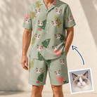 Man wearing Men's Trimmed Tannenbaums Custom Cat Face Shirt & Shorts Set — custom faces printed all-over