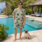 Full-length photo with the pet printed all over this Men's Trimmed Tannenbaums Custom Dog Face Shirt & Shorts Set
