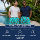 Friends in matching Men's Redcap Revelry Custom Face Beach Shorts — a group gift photo