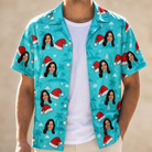 Man wearing Men's Redcap Revelry Custom Face Hawaiian Shirt open over a white tee