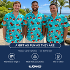 Friends in matching Men's Redcap Revelry Custom Face Hawaiian Shirt — a group gift photo