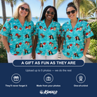 Friends in matching Women's Redcap Revelry Custom Face Hawaiian Shirt — a group gift photo