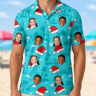 Model wearing Men's Redcap Revelry Custom Face Polo Shirt printed with kids' faces