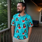 Real-life photo of someone wearing Men's Redcap Revelry Custom Face Polo Shirt — custom faces printed all-over