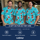 Friends in matching Men's Redcap Revelry Custom Face Polo Shirt — a group gift photo