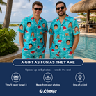 Friends in matching Men's Redcap Revelry Custom Face Shirt & Shorts Set — a group gift photo