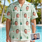 Man wearing Men's Evergreen Extravaganza Custom Face Hawaiian Shirt — custom faces printed all-over