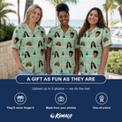 Friends in matching Women's Evergreen Extravaganza Custom Face Hawaiian Shirt — a group gift photo