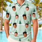 Model wearing Men's Evergreen Extravaganza Custom Face Polo Shirt printed with kids' faces
