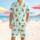 Model wearing Men's Evergreen Extravaganza Custom Face Shirt & Shorts Set printed with kids' faces