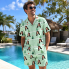Real-life photo of someone wearing Men's Evergreen Extravaganza Custom Face Shirt & Shorts Set — custom faces printed all-over