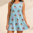 Model wearing Women's Hat Trickery Custom Face Tank Dress printed with kids' faces