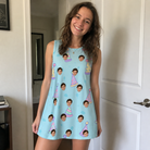 Real-life photo of someone wearing Women's Hat Trickery Custom Face Tank Dress — custom faces printed all-over