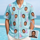 Man wearing Men's Hat Trickery Custom Face Hawaiian Shirt — custom faces printed all-over