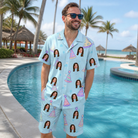 Real-life photo of someone wearing Men's Hat Trickery Custom Face Shirt & Shorts Set — custom faces printed all-over
