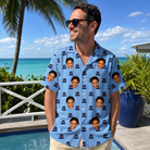 Real-life photo of someone wearing Men's Ganache Guffaws Custom Face Hawaiian Shirt — custom faces printed all-over