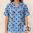 Woman wearing Women's Ganache Guffaws Custom Face Hawaiian Shirt — custom faces printed all-over