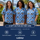 Friends in matching Women's Ganache Guffaws Custom Face Hawaiian Shirt — a group gift photo