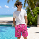 Real-life photo of someone wearing Men's Astro Applause Custom Face Beach Shorts — custom faces printed all-over