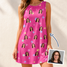 Woman wearing Women's Astro Applause Custom Face Tank Dress — custom faces printed all-over