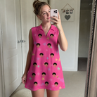 Real-life photo of someone wearing Women's Astro Applause Custom Face V-Neck Dress — custom faces printed all-over
