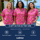 Friends in matching Women's Astro Applause Custom Face Hawaiian Shirt — a group gift photo