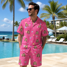 Real-life photo of someone wearing Men's Astro Applause Custom Face Shirt & Shorts Set — custom faces printed all-over