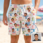 Man wearing Men's Longevity Layers Custom Face Beach Shorts — custom faces printed all-over