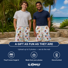Friends in matching Men's Longevity Layers Custom Face Beach Shorts — a group gift photo