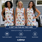 Friends in matching Women's Longevity Layers Custom Face V-Neck Dress — a group gift photo
