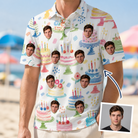 Man wearing Men's Longevity Layers Custom Face Polo Shirt — custom faces printed all-over