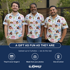 Friends in matching Men's Longevity Layers Custom Face Polo Shirt — a group gift photo