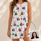 Woman wearing Women's Confetti Comets Custom Face Tank Dress — custom faces printed all-over