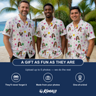 Friends in matching Men's Confetti Comets Custom Face Hawaiian Shirt — a group gift photo