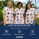 Friends in matching Women's Confetti Comets Custom Face Hawaiian Shirt — a group gift photo