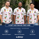 Friends in matching Men's Confetti Comets Custom Face Polo Shirt — a group gift photo