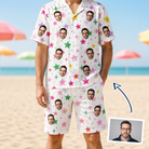 Man wearing Men's Confetti Comets Custom Face Shirt & Shorts Set — custom faces printed all-over