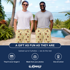 Friends in matching Men's Shimmer Shindig Custom Face Beach Shorts — a group gift photo