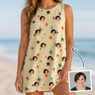 Woman wearing Women's Shimmer Shindig Custom Face Tank Dress — custom faces printed all-over