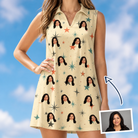 Woman wearing Women's Shimmer Shindig Custom Face V-Neck Dress — custom faces printed all-over