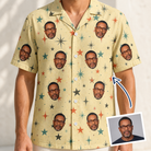 Man wearing Men's Shimmer Shindig Custom Face Hawaiian Shirt — custom faces printed all-over