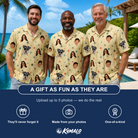 Friends in matching Men's Shimmer Shindig Custom Face Hawaiian Shirt — a group gift photo