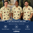 Friends in matching Men's Shimmer Shindig Custom Face Polo Shirt — a group gift photo