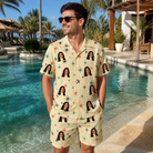 Real-life photo of someone wearing Men's Shimmer Shindig Custom Face Shirt & Shorts Set — custom faces printed all-over